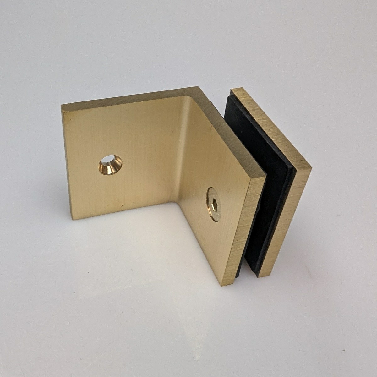Fixed Bracket - Square 90 Degree Glass to Wall - Raw Brass